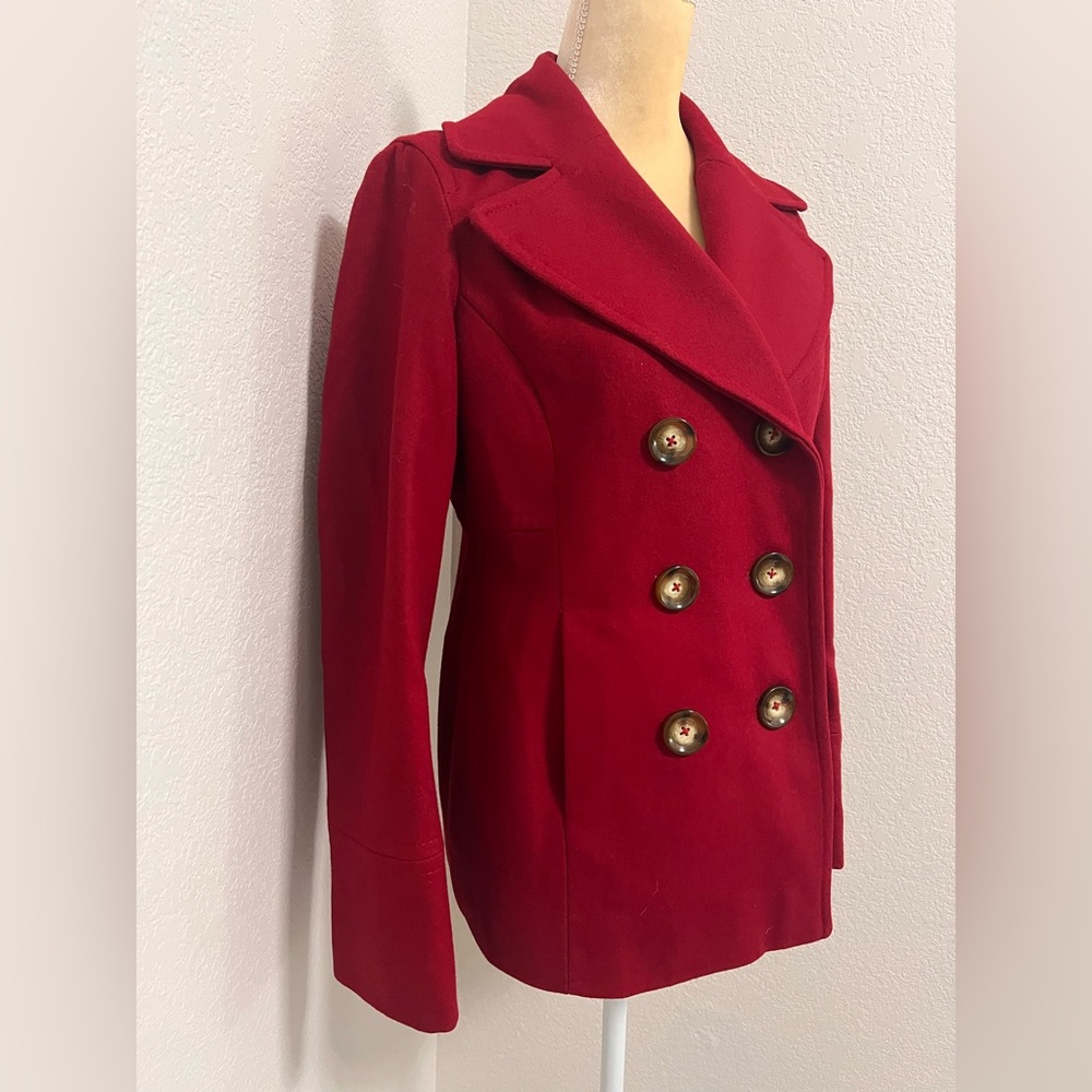 MICHAEL Michael Kors Red Wool Blend Double Breasted Peacoat - Picture 2 of 8